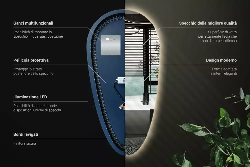 Spiegel tropfenform beleuchtet