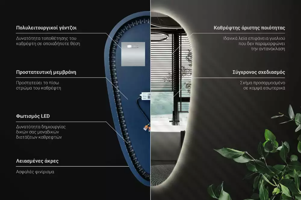 Spiegel tropfenform beleuchtet
