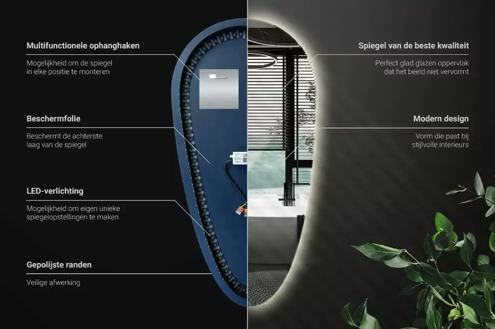 Spiegel tropfenform beleuchtet