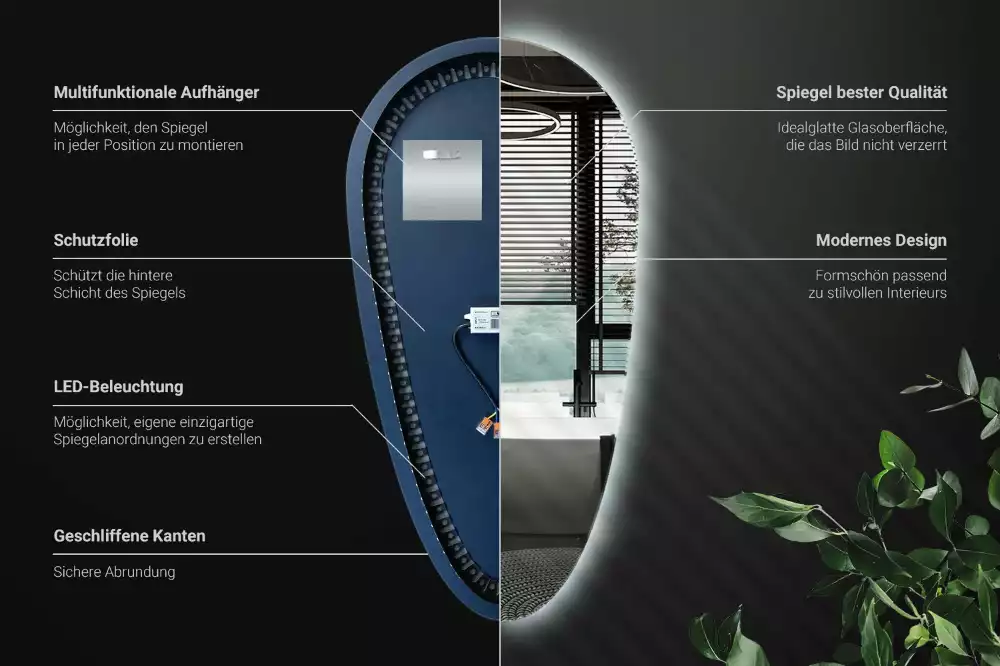 Spiegel tropfenform beleuchtet