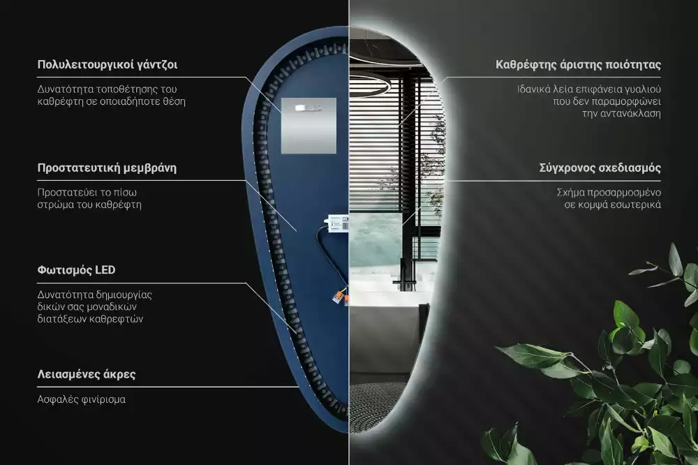 Spiegel tropfenform beleuchtet