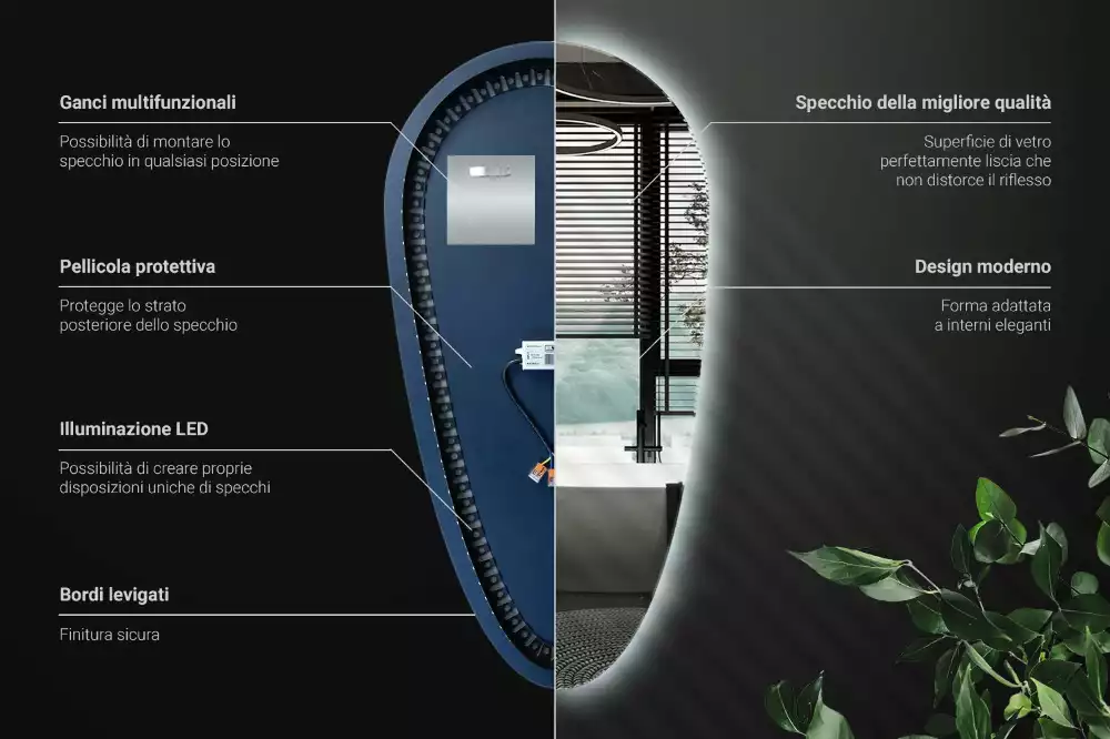 Spiegel tropfenform beleuchtet