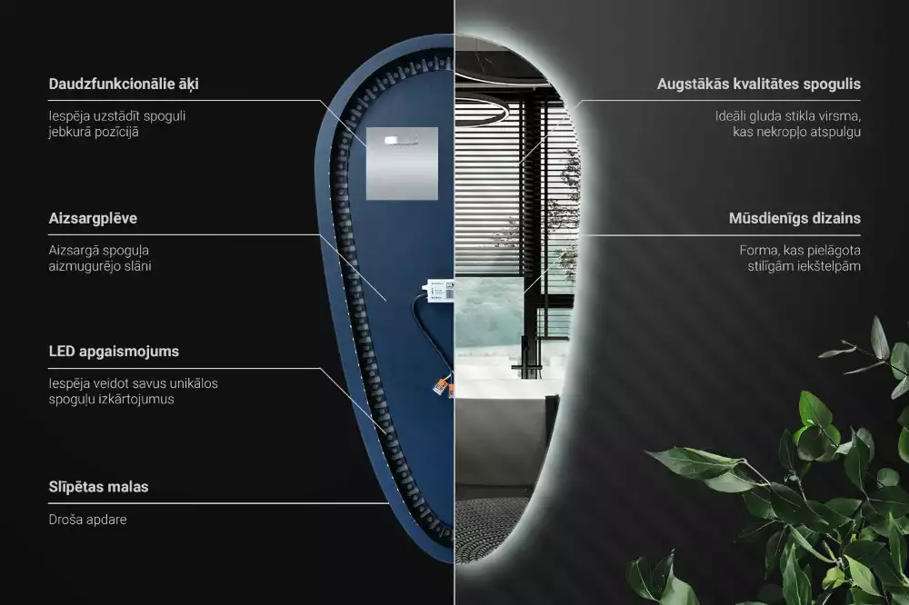 Spiegel tropfenform beleuchtet