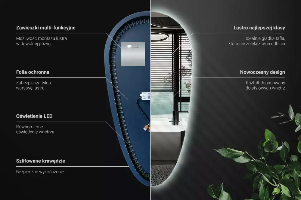 Spiegel tropfenform beleuchtet