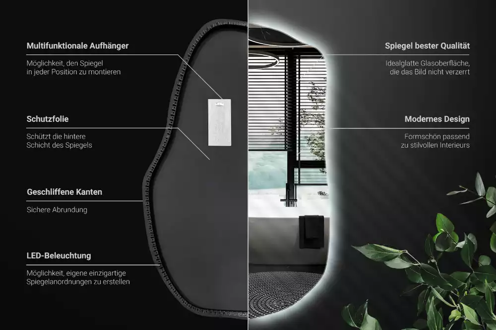 Unförmiger spiegel beleuchtet auffällige Ergänzung