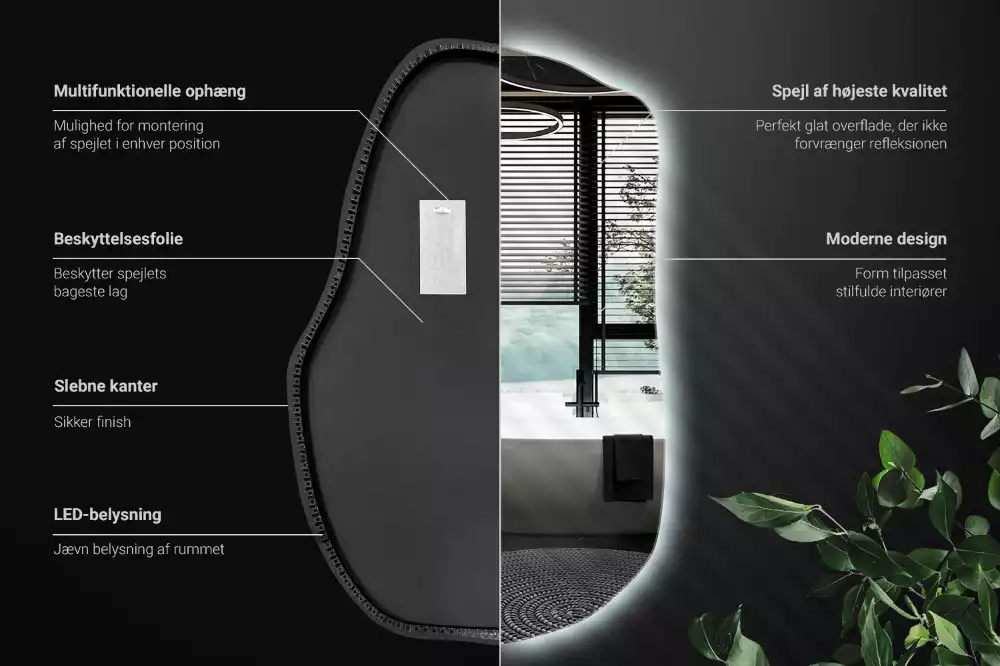 Unförmiger spiegel beleuchtet auffällige Ergänzung