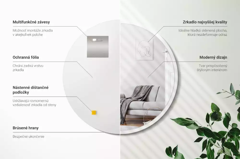 Rund spiegel hängt in einem weißen rahmen