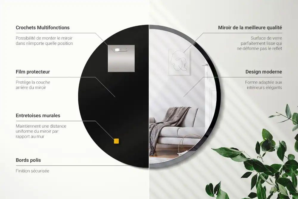 Runden spiegel wand in einem schwarzen rahmen