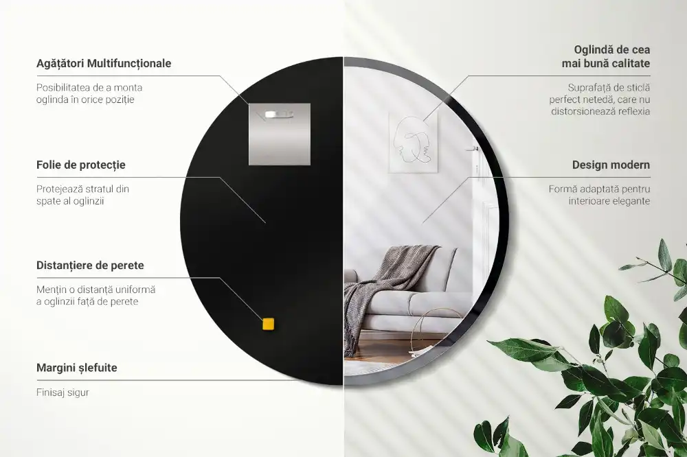 Runden spiegel wand in einem schwarzen rahmen