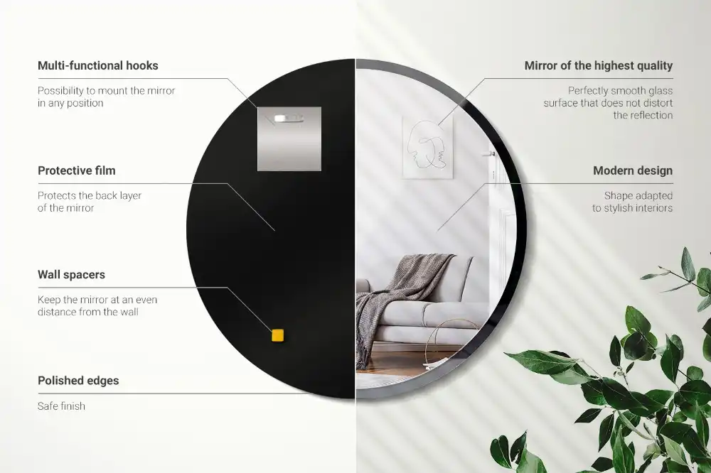 Runden spiegel wand in einem schwarzen rahmen