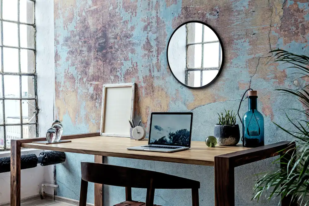 Runden spiegel wand in einem schwarzen rahmen