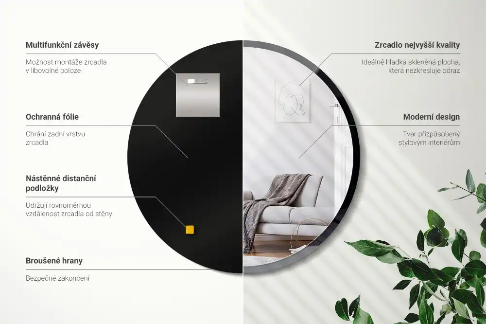 Runden spiegel wand in einem schwarzen rahmen