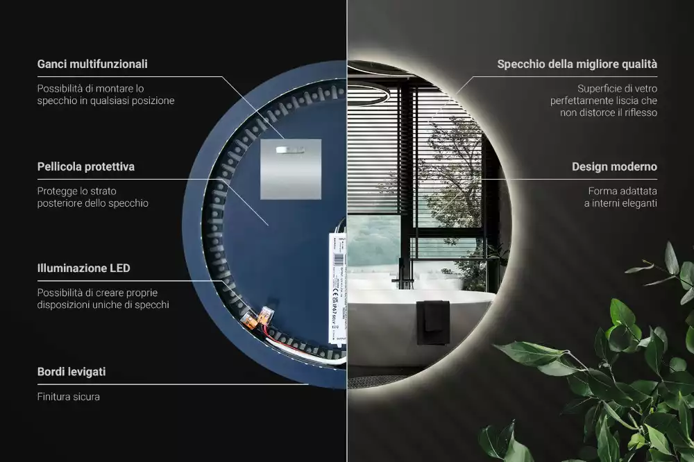 Spiegel rund modern mit LED-Hintergrundbeleuchtung