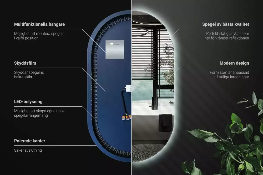 Spiegel oval beleuchtet dekorative aufhängung