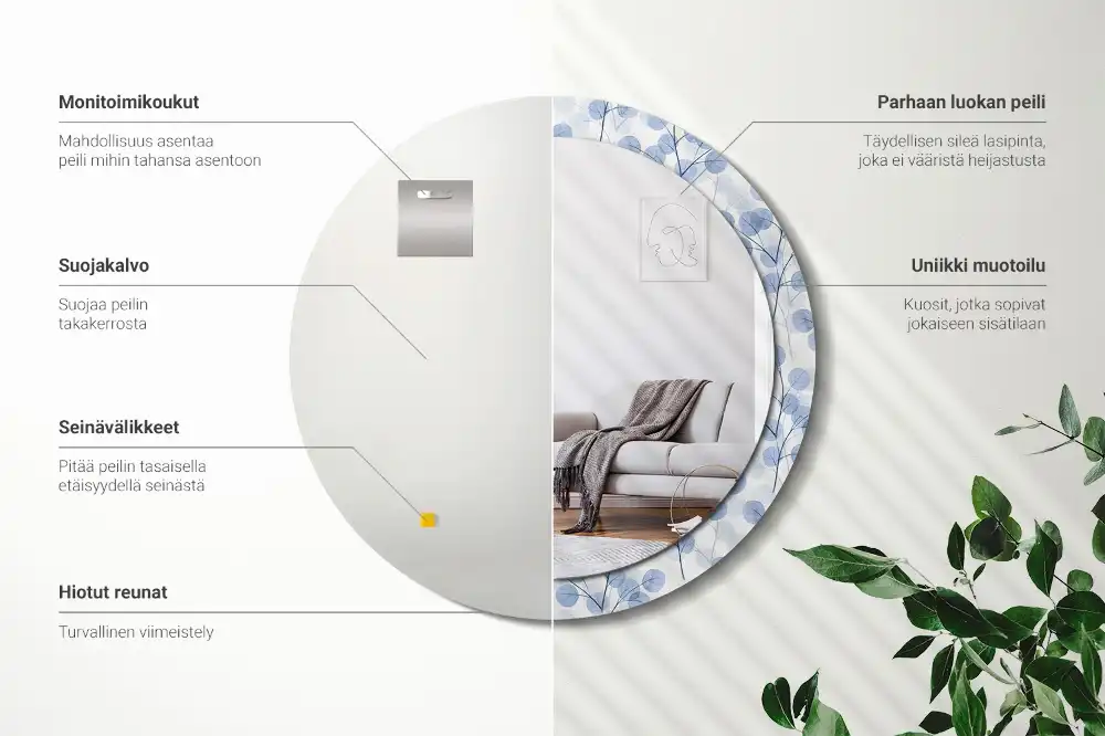 Runden spiegel Zweige mit Blättern