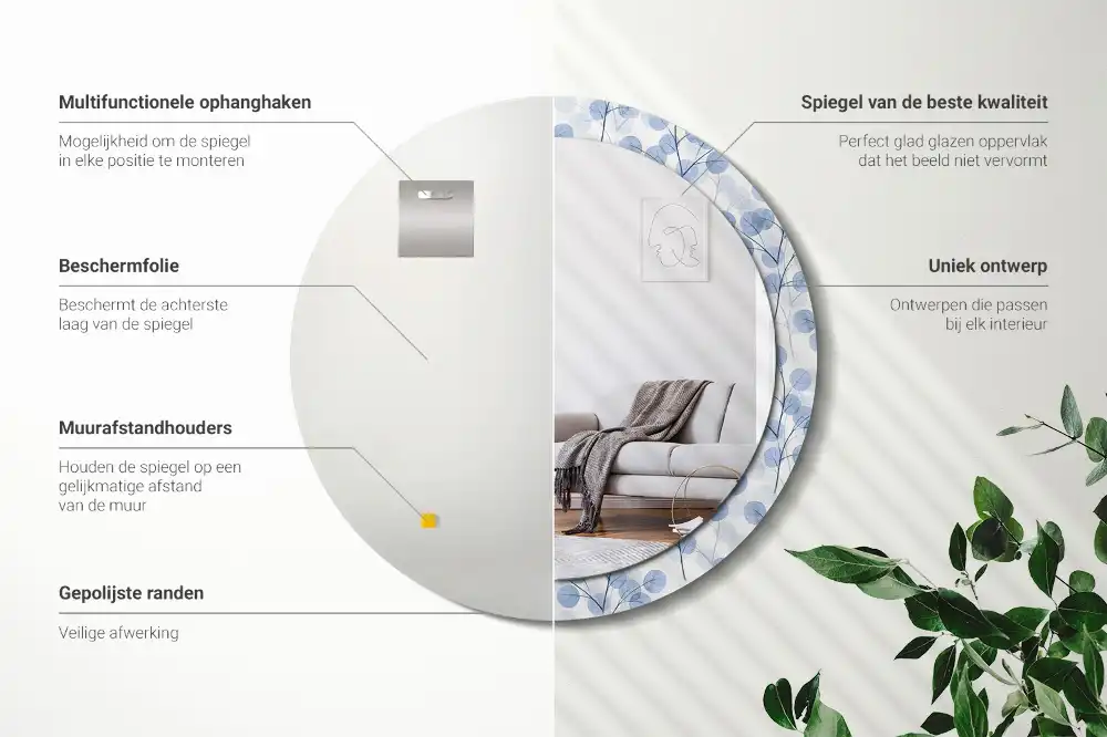 Runden spiegel Zweige mit Blättern