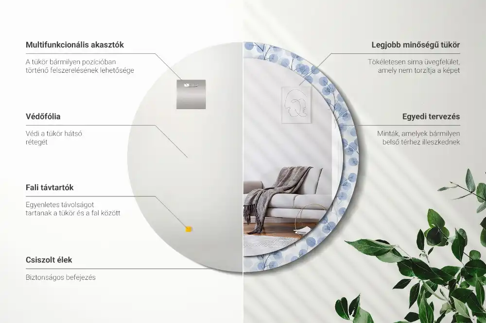 Runden spiegel Zweige mit Blättern