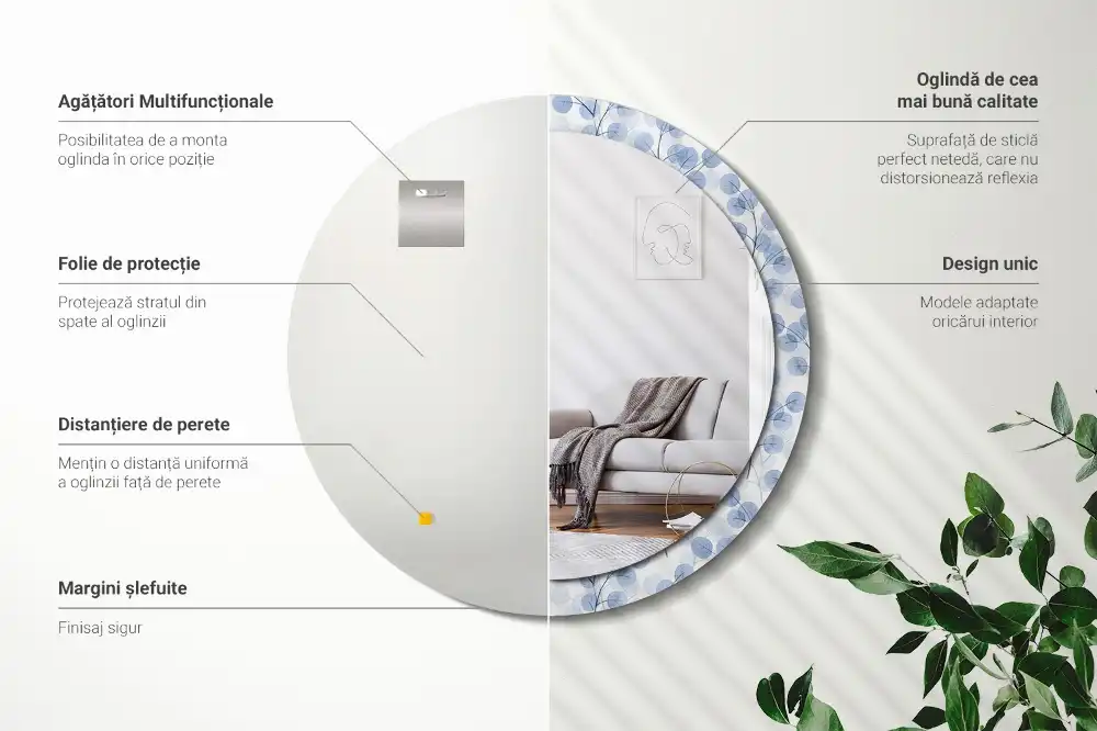 Runden spiegel Zweige mit Blättern