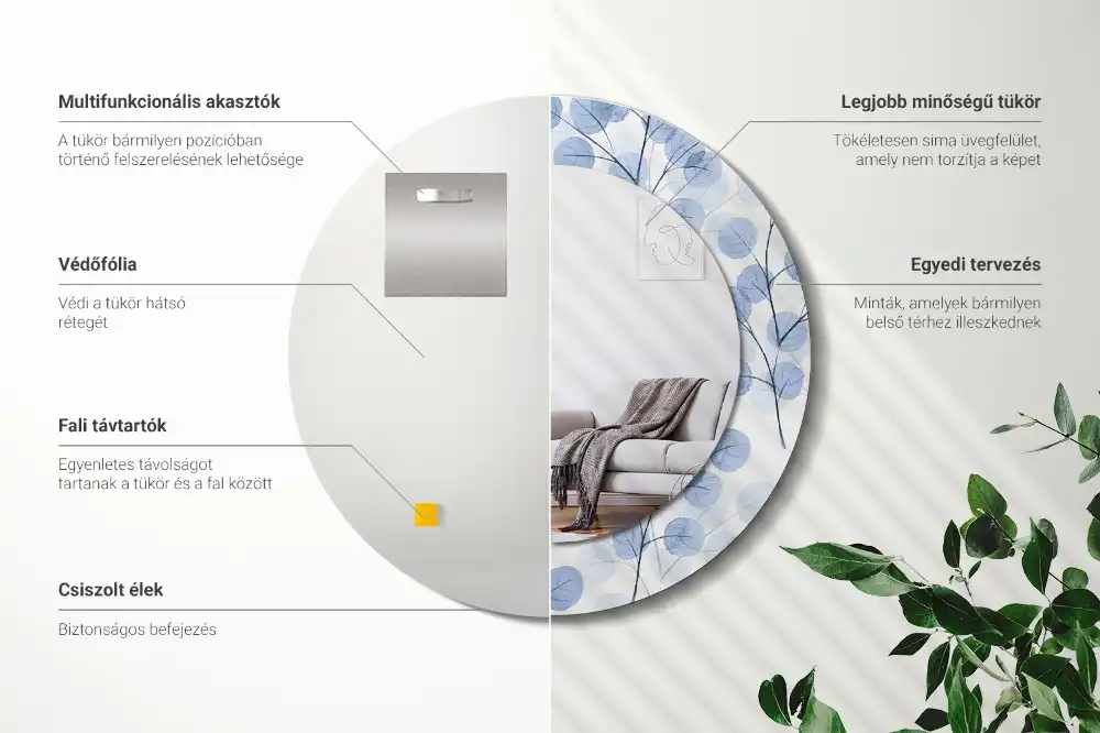 Runden spiegel Zweige mit Blättern