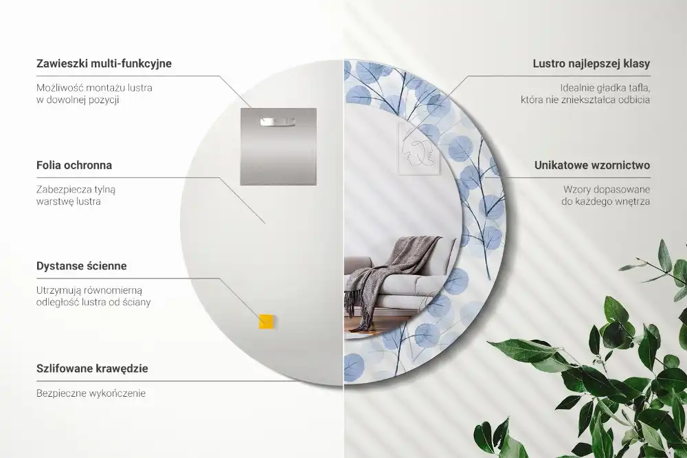 Runden spiegel Zweige mit Blättern