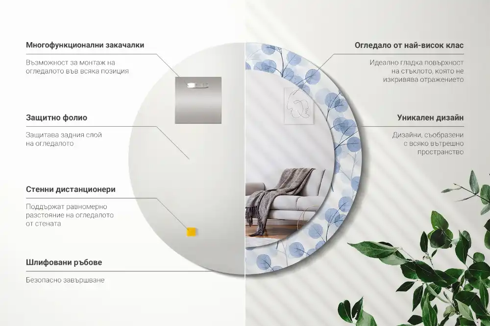 Runden spiegel Zweige mit Blättern