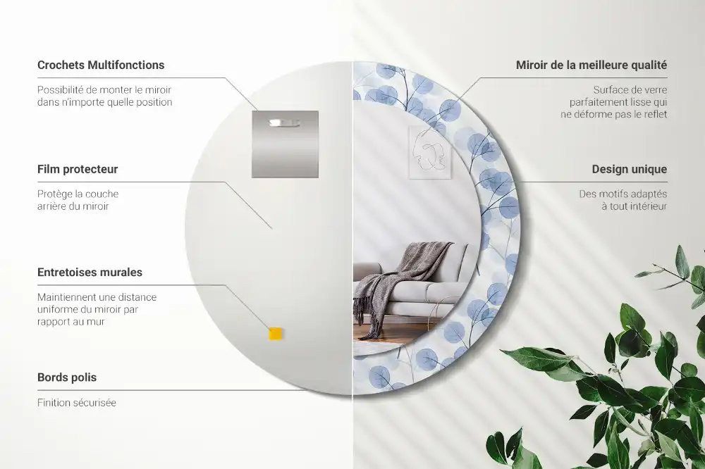 Runden spiegel Zweige mit Blättern