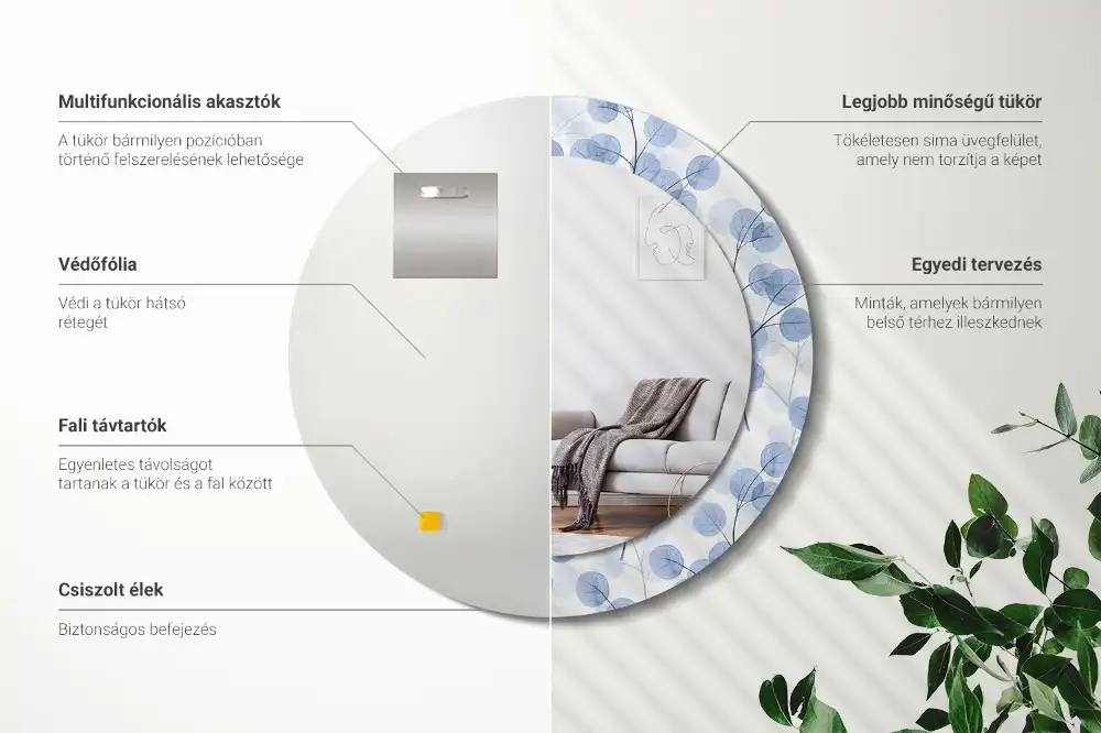 Runden spiegel Zweige mit Blättern