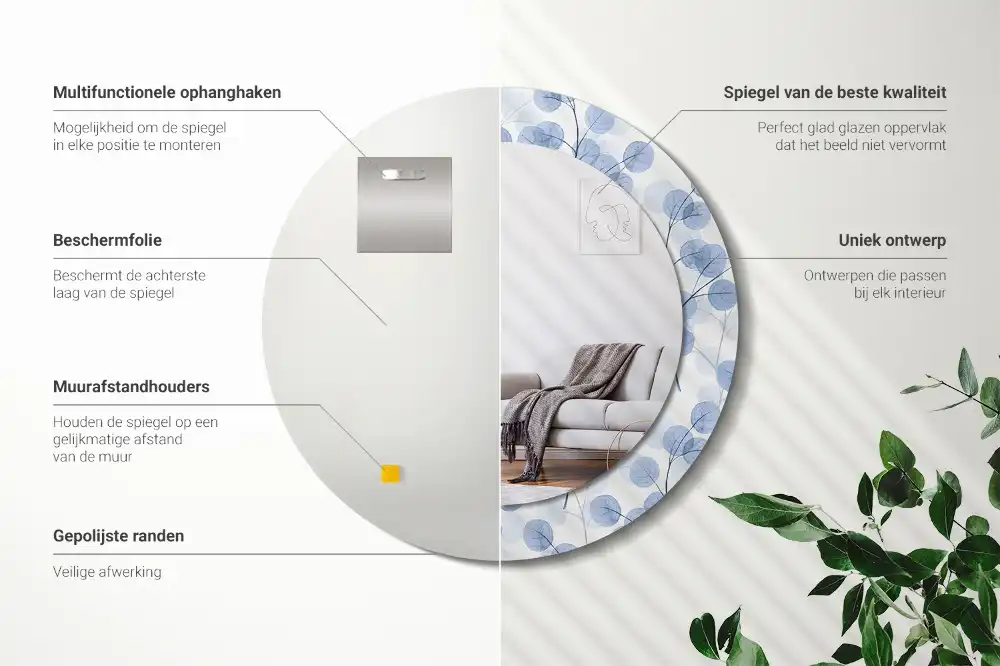 Runden spiegel Zweige mit Blättern