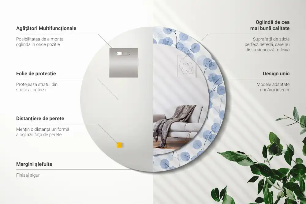 Runden spiegel Zweige mit Blättern