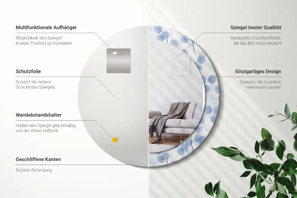 Runden spiegel Zweige mit Blättern