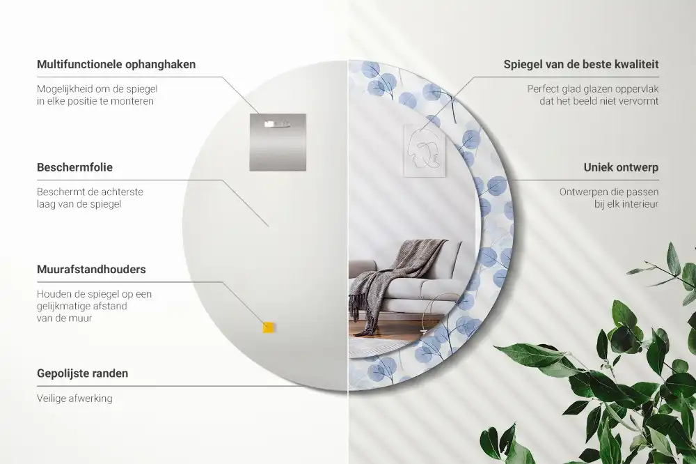 Runden spiegel Zweige mit Blättern