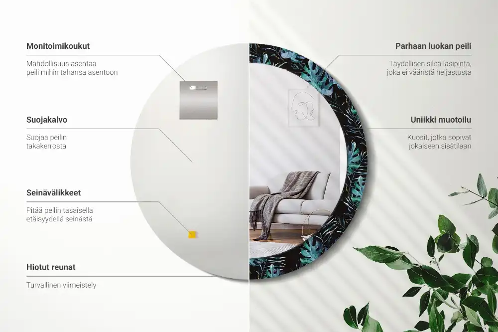 Spiegel mit bedrucktem Rahmen rund Exotische Blätter