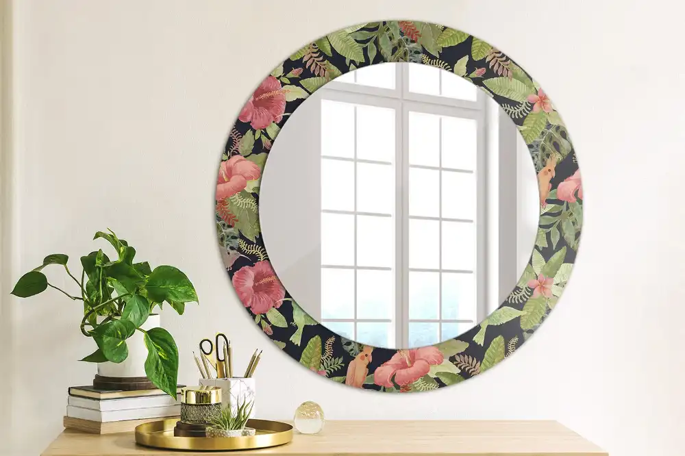 Spiegel rund Hibiskusblüten