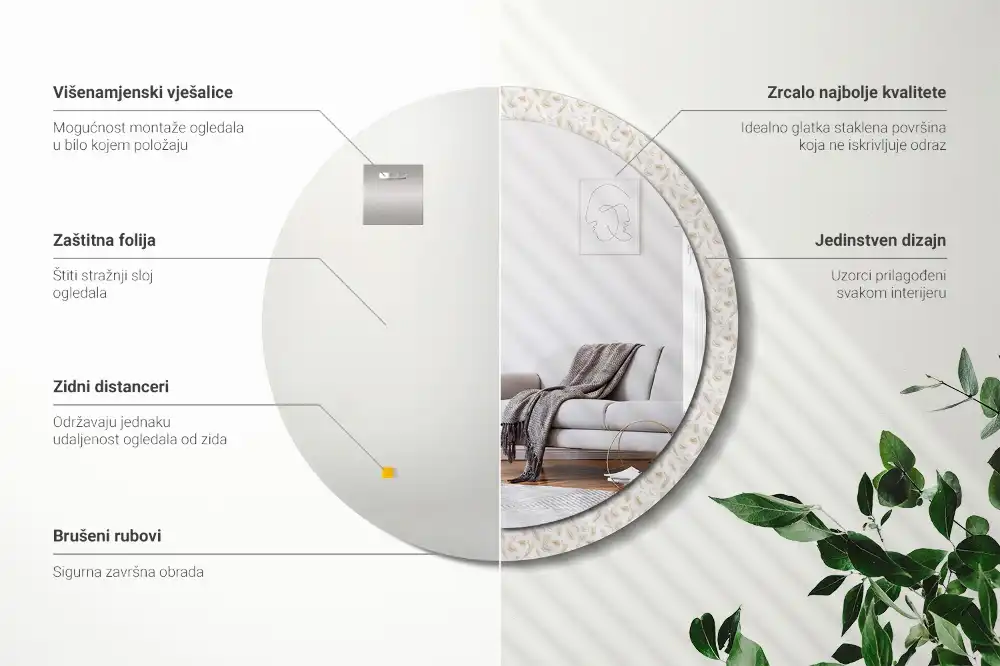 Spiegel rund Vogelfedern