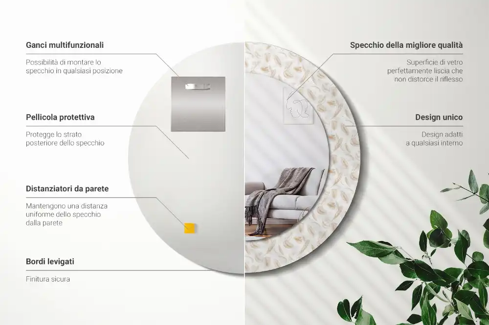 Spiegel rund Vogelfedern