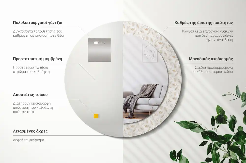 Spiegel rund Vogelfedern