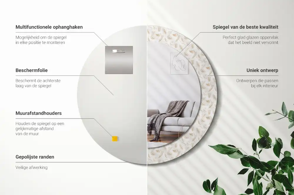 Spiegel rund Vogelfedern