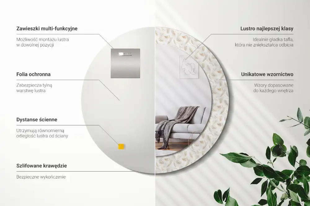 Spiegel rund Vogelfedern