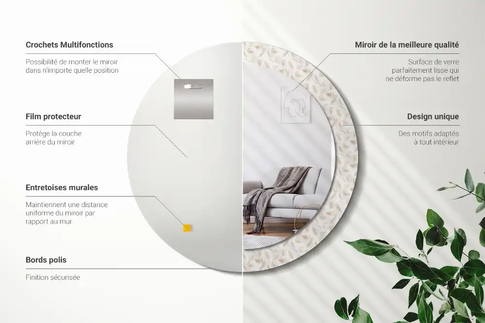 Spiegel rund Vogelfedern