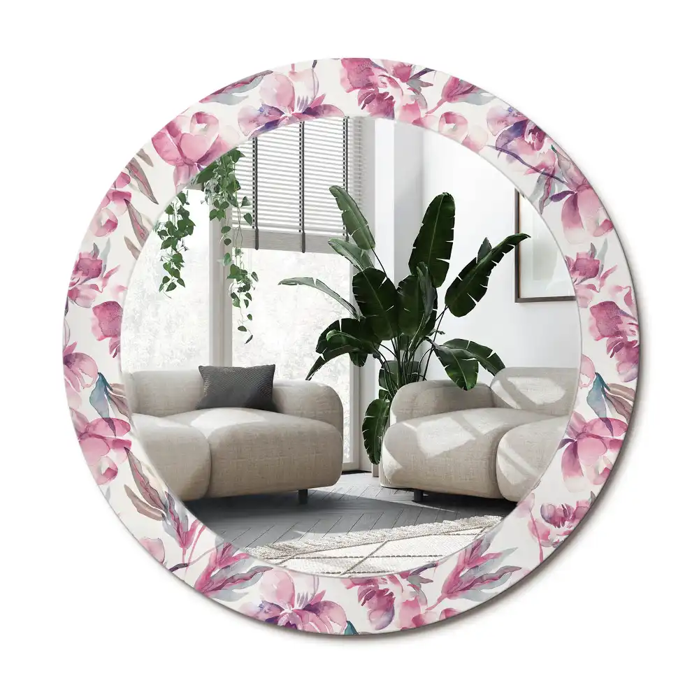 Spiegel mit bedrucktem Rahmen rund Pfingstrosen