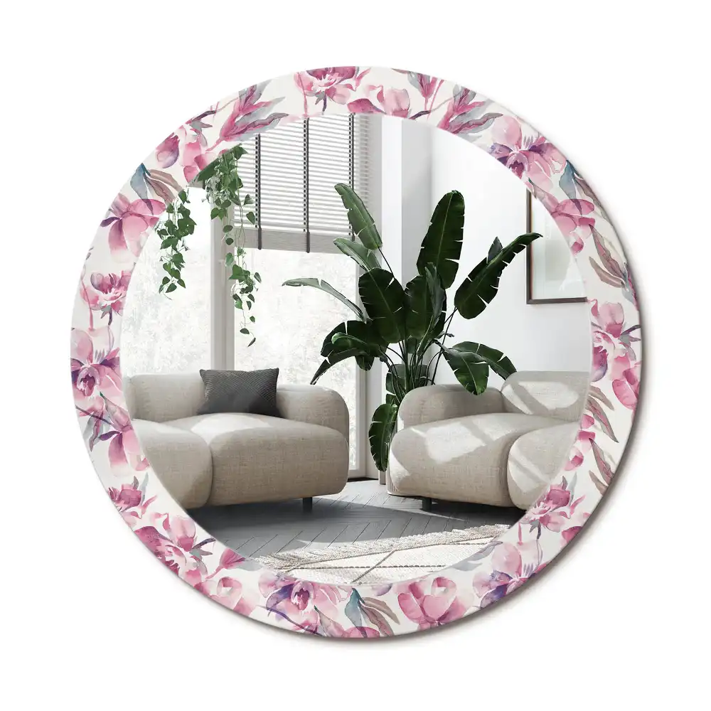 Spiegel mit bedrucktem Rahmen rund Pfingstrosen