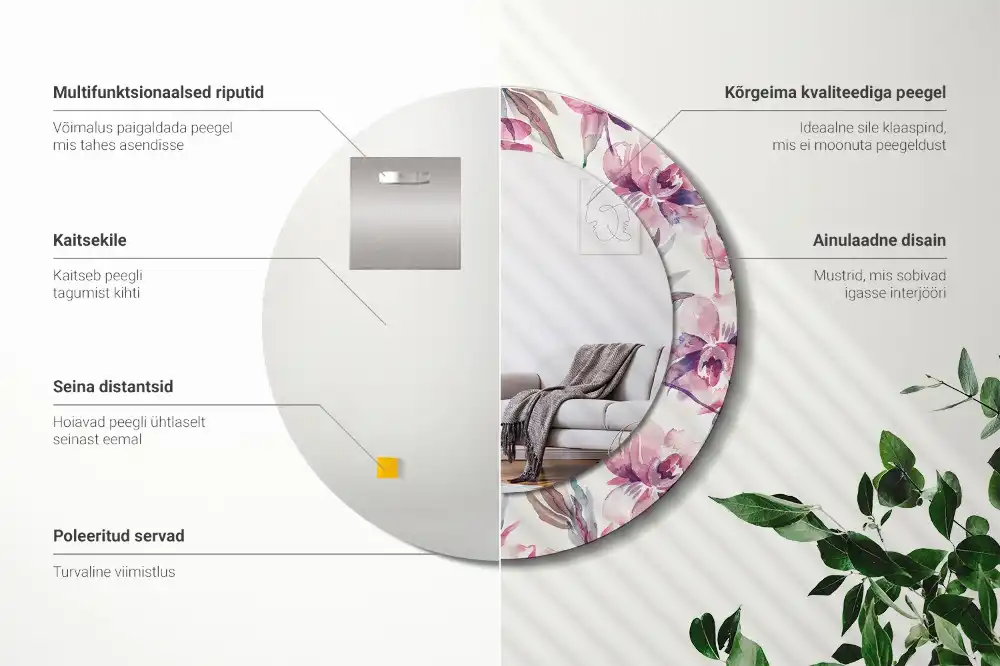 Spiegel mit bedrucktem Rahmen rund Pfingstrosen