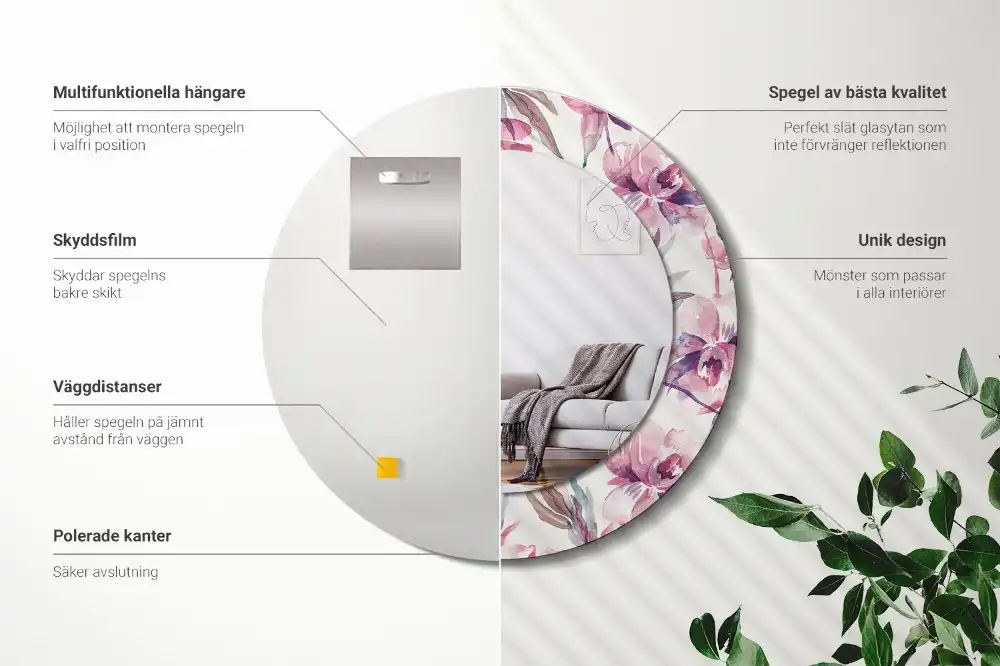 Spiegel mit bedrucktem Rahmen rund Pfingstrosen