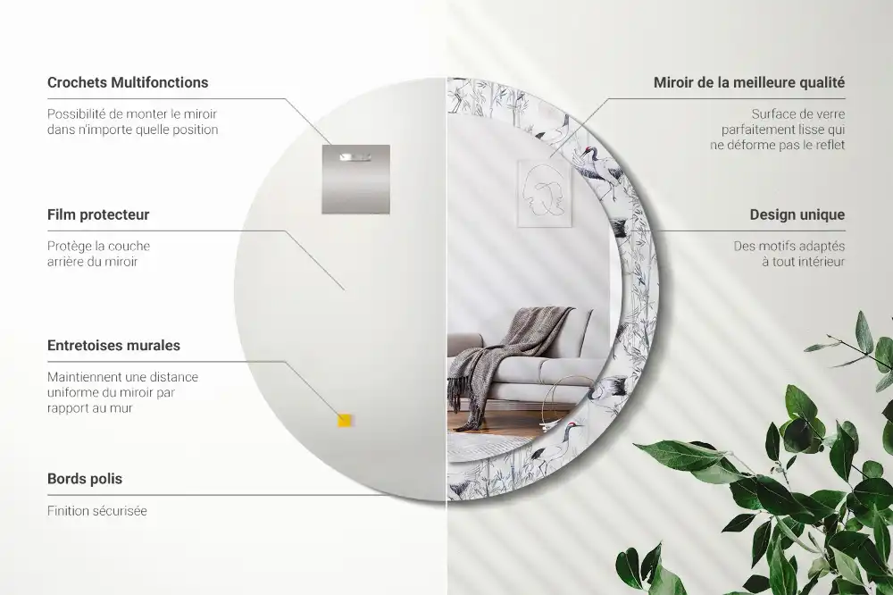 Spiegel mit bedrucktem Rahmen rund Kraniche (Vögel)