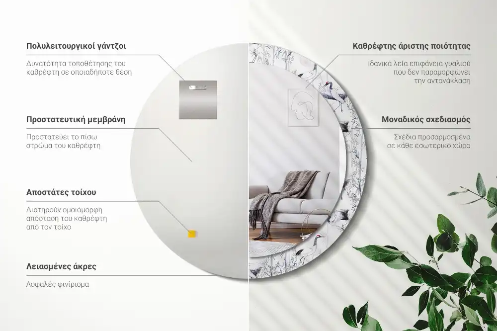 Spiegel mit bedrucktem Rahmen rund Kraniche (Vögel)