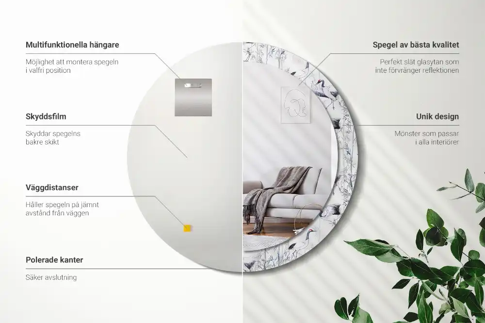 Spiegel mit bedrucktem Rahmen rund Kraniche (Vögel)