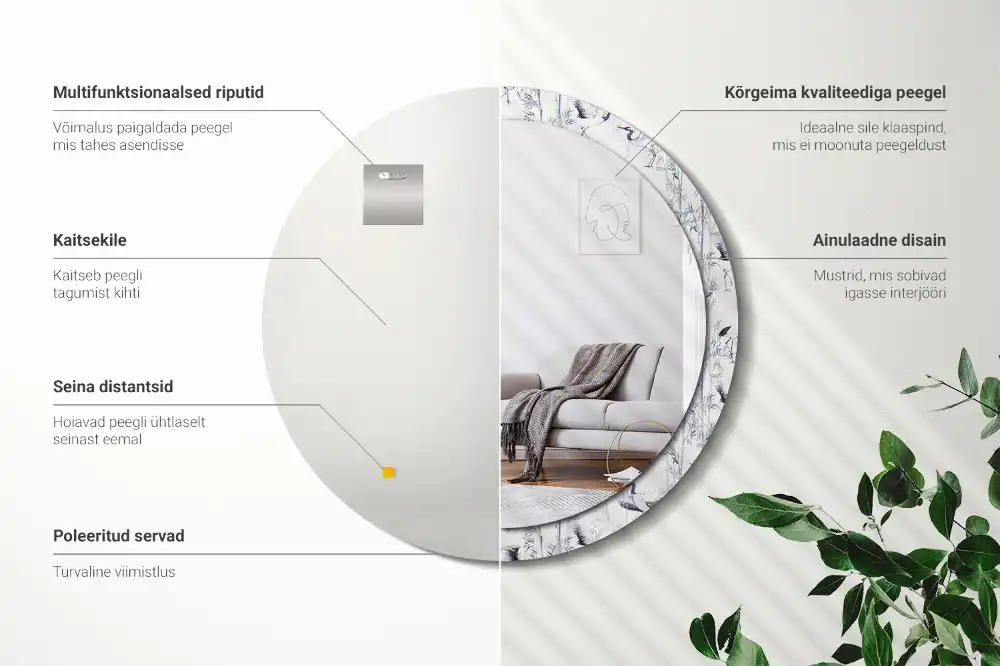 Spiegel mit bedrucktem Rahmen rund Kraniche (Vögel)