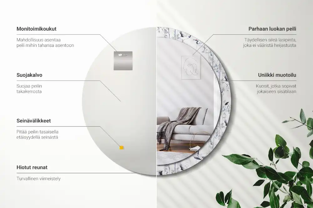 Spiegel mit bedrucktem Rahmen rund Kraniche (Vögel)