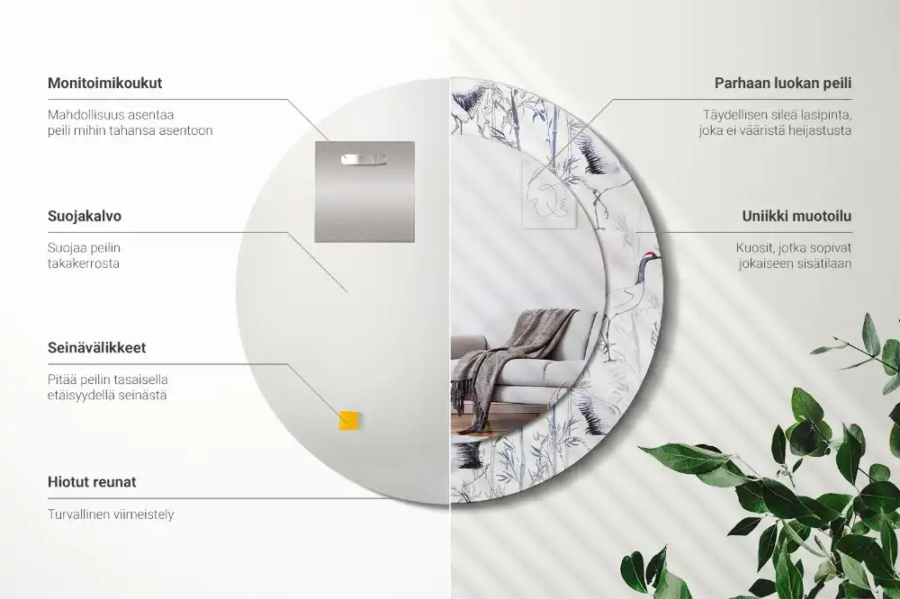 Spiegel mit bedrucktem Rahmen rund Kraniche (Vögel)