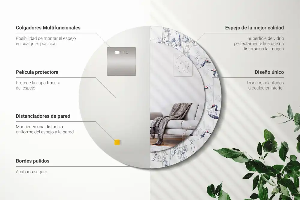 Spiegel mit bedrucktem Rahmen rund Kraniche (Vögel)